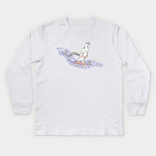 Weird Unicorn Cat skateboarding throughout the universe Kids Long Sleeve T-Shirt